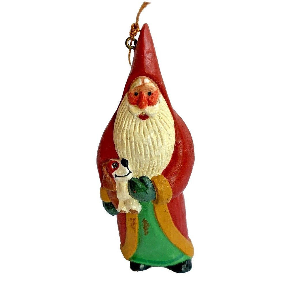 Susan M. Smith 1995 House of Hatten Santa Claus Holding Dog - Signed Ornament